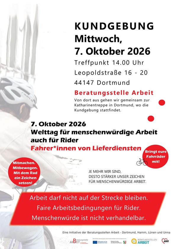 Plakat Kundgebung Aktionstage für Fahrer bei Lieferdiensten